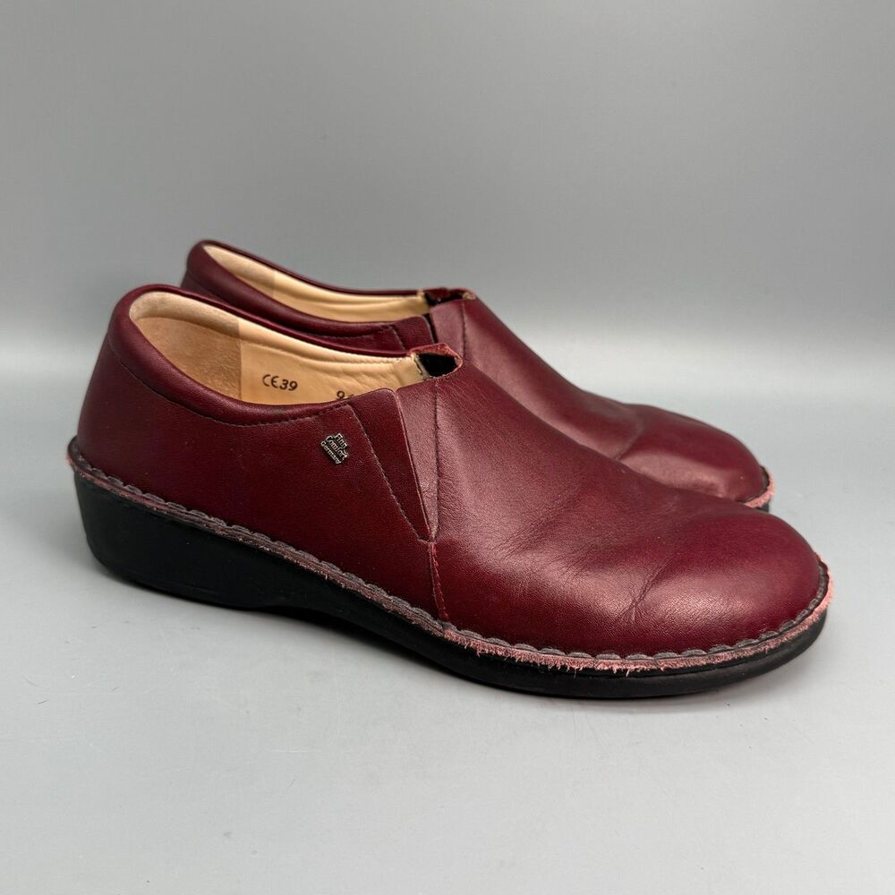 Finn Comfort Newport Women's 8 Burgundy Leather Classic Slip On Wedge Clogs Shoe